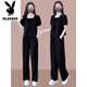 Playboy (Playboy) Ice Seide Weitbeinhosenanzug für Frauen 2025 Sommer Internet Promi Fashion Temperament Alter reduzierende Chiffonhosen zweiteilige Set braune Farbe [Top + Hosen] Ice Seide Zwei-teilige Set-Flag M empfohlen 80-100jin [Jin gleich 0,5 kg]