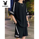 Playboy (PLAYBOY) casual sports suit men's 2025 summer short-sleeved T-shirt half-sleeved T-shirt teenager a set of clothes handsome match FKS653 black M [90-110Jin [Jin equals 0.5 kg]]