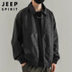 Jeep Spirit Jeep Retro Chaqueta de cuero Retro Spring y Autumn Flying Leater Chaqueta American Motorcycle Traje Black XL