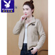 花花公子（PLAYBOY）小个子加绒加厚棒球服短外套女士秋冬季时尚洋气减龄休闲夹克上衣 咖啡色 M 【建议80-95斤】