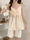 Modal pajamas with chest pad for women for summer suspenders thin woven cotton 2025 new princess sexy pure cotton home clothing set JDX_693# suspender cover apricot ribbon chest pad removable 4 M