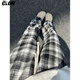 CLOR autumn and winter plaid casual pants men's American fashion brand loose retro contrast color versatile straight pants CL87 black plaid 2XL