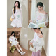 Breite Farbe (Kuose) weiße Off-Shoulder-Top-Langarmbluse gedrucktes T-Shirt 2025 Sommer Beach Outfit Neue Frauenkleidung Blau Weiß SM Gepostet am 23. Juli m