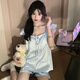 Xiwangchun Fengfei Pajamas de manga de Feifeng para mujeres con almohadillas de pecho 2025 Nuevo chaleco sexy set de verano ropa delgada del hogar 9227la arco sólido arco azul almohadilla de cofre fija m