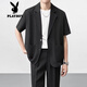 Playboy (PLAYBOY) ice silk drooping suit set for men's summer thin short-sleeved jacket light-climate casual suit single GM black W53 suit + black C58 trousers S