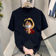 Jeep Spirit Japaner ein Stück Strohhut Luffy Cartoon periphere kurzärmelige Männer Sommer Teenager Student Runde Hals T-Shirt Top Trend .v1048 Black M.