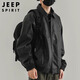 Jeep Spirit Jeep Retro Chaqueta de cuero Retro Spring y Autumn Flying Leater Chaqueta American Motorcycle Traje Black XL