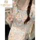 MODAL Princess Style Pyjamas Frauen Sommer mit Brustgebäck pastoraler kurzärmeliger Nachtkleid 2025 Neue Heimkleidung 16864 Pink Blumengrün Blatt feste Brustpolster 2xl 175