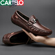 卡帝乐鳄鱼（CARTELO）四季男鞋豆豆鞋真皮男鞋软皮软底一脚蹬驾车休闲皮鞋男潮新品 黑色镂空-9901 38