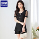 Romon modische Spleiß-Chiffon-Anzug für Frauen im Sommer Neuen Stil, Taille-Hugging und Slimming Kurzärärmelte Top + Shorts zweiteilige Bildfarbe L.