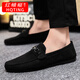 
HQTING Red Dragonfly's black 2025 leather comfortable men's one-foot Doudou Loafers leather shoes business flat sole single D881BU brown 40