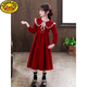G.duck Girls Dress Autumn 2026 New Long Sleeve Children's Skirt Fashionable Girl Princess Dress Western Style Spring and Autumn Style CLS-H03 Burgundy Plus Velvet Pay attention to the headband 150 cm