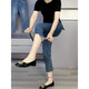Alfred gran tamaño grasa MM Alta cintura elástica Pantalones de cigarrillo de siete puntos Cuerpo en forma de pera 2025 Spring and Summer Nuevos jeans rectos Mujeres 6189 Pantalones azules de 7 puntos L 100-115Jin [Jin equivale a 0.5 kg]