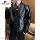 
Pier Cardin men's leather jacket autumn new trendy handsome motorcycle leather jacket stand collar slim regular casual leather jacket BB99 BB9923 [Black] thin M
