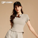 
FILA FUSION women's knitted short-sleeved shirt 2025 autumn new fashionable casual tight T-shirt wheat flour grey-GY M 165/84A/M