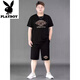 Playboy (PLAYBOY) large size ins trendy brand short-sleeved T-shirt men's summer suit fat plus fat plus thin casual pants loose sportswear 9922 black high-quality ice silk suit XL recommended 130-140Jin [Jin equals 0.5 kg]