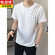 Hengyuanxiang nueva camiseta de manga corta de estilo en V de estilo en V para ropa de verano para hombres 2025 Nueva camiseta para hombres de bambú transpirable 9856 Caki M