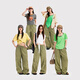 
NO ONE ELSE drawstring wide-leg casual pants for women 2025 summer new paint dot letter printed long trousers military green one size