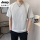 JEEP SPIRIT棉麻男士短袖t恤夏季新款2025设计感休闲圆领潮流百搭亚麻t恤衫男 9866绿色 L