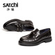 SATCHI men's shoes 2025 new high-end slip-on leather shoes fashionable hand-scratch pattern round toe thick sole light soft business casual shoes black (752542433Z) 42 European size (national code 43)
