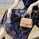 
Xiadian Sutra Queen (SE.PSTP) Women's Fashion 2025 New Summer Two-Piece Set Seedling European Products Cotton and Lines Professional Linen Ice Silk Summer Navy Blue Top + Floral Half [Counter Wedding Style/XL

