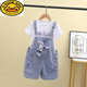 
G.DUCKKIDS Girls Denim Overalls Set 2024 Summer New Style Medium Large Children's Thin Shorts Single-piece Overalls 120 Recommended height 110 cm