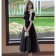 Französisch Retro-Halfterkleid im Hepburn-Stil für Frauen 2025 Sommerdesign Nische Platycodon D1840 Black XL [120-130jin [Jin entspricht 0,5 kg]]