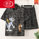 Langsha (Langsha) Summer de algodón de algodón delgado de algodón de algodón de algodón de algodón Juego de ropa para hombres Versión coreana de dibujos animados de verano