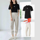 Adidas (adidas) women's sports suit 25 summer new style comfortable and breathable simple short-sleeved T-shirt woven sports trousers two-piece set two-piece set/trendy casual S