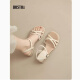 Dusto -Gurt Sandalen Frauenschuhe 2025 Sommer neue Mode niedliche einfache dicke Fersequadratheel 24x1048 Beige 34