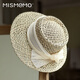 MISMEMO French holiday straw hat for women 2025 new spring and summer hollow saltwater straw travel flat brim sun hat, straw brown color