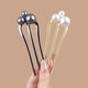 Two Worlds Happy New Chinese Style National Style Cheongsam Updo Three Teeth Imitation Pearl Hairpin Headdress 2025 New Ball Head Hairpin Hairpin for Women Gray Bead Style