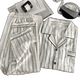 UKUHPK Pyjama Herren Frühlings- und Herbst-Cloud-Baumwoll-Langarmdünnstil 2025 Jugend Einfacher großer Sommerset 12401 [Modell Cloud Cotton] L [100-130jin [Jin entspricht 0,5 kg]]
