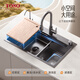 Toso Küchenspüle Feiyu Wasserfall Großer einröhner handgefertigt 304 Edelstahl Taichung Unter Gemüse Waschbecken integriertes Basin Spüle Doppelwasserfall Schlacke Filter Waschbecken Vollkonfiguration 680*460 mm