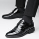 Erxu men's leather shoes, suit shoes, business pointed toe, wedding soft leather casual formal wear flat sole bright light invisible inside height 9921 bright light black inside height 38