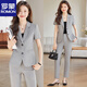 
ROMON official black short-sleeved suit set for women summer workwear thin style professional formal wear hotel reception A9928 one-button black suit S
