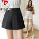 Pierre Cardin Shorts White Suit para mujeres 2025 NUEVO AUTISO DE SUMERA Estilo de verano Slimming A-Line Chiffon Pantalones de patas ancho 854 Negro [Competente de viaje] S S S sugirió 85-95Jin [Jin equivale a 0.5 kg]