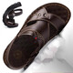 Hot Air Farn (Refengmai) Sandalen Herren echtes Leder 2025 Sommer Neue Männer-Hausschuhe Dual-Purple-Weiche Sohle Mitte des Alters Schuhe im mittleren Alter alte Männerschuhe 9928-Brown 38 _ [Standard Lederschuhgröße]