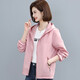 Windbreaker jacket for women spring and autumn short 2025 new early autumn long-sleeved thin versatile hooded small fragrance jacket top black L 101-120Jin Jin equals 0.5 kg