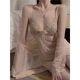 Sexy Pyjamas Frauen Spitze Hosenträger Mesh Nachthemd Sommer Hausanzug Morgen Kleid Großgröße P3886 Grün (Außengewand + Gürtel) Einmals Größe