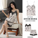 Palando summer ladies suspender pajamas with chest pad sexy lace suit 2025 new ice silk cool feeling girls home clothes M9901 ink flower L