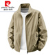 Pierre cardin 2025 new spring and autumn stand-up collar jacket for men thin jacket for men casual spring and autumn waterproof thin style knitted 9928 hooded-khaki M