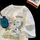 7家优品山茶花印花短袖t恤男生潮牌潮流圆领上衣服夏季宽松重磅半袖体恤 XHWP-B1047黑色 XL