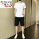 Woodpecker (Tucano) Freizeitanzug Herren Sommer kurzärmelig T-Shirt Polo-Hemd Shorts Ice Silk Trendy Marke Baumwolle hübsche vielseitige Kleidung schwarz 9863 (ein Set) 2xl
