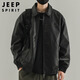 Jeep Spirit Jeep Retro Chaqueta de cuero Retro Spring y Autumn Flying Leater Chaqueta American Motorcycle Traje Black XL