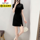 Pierre Cardin plus size summer dress for women slimming belly-covering little black dress for fat mm cheongsam style improved version Chinese style retro slit dress black M recommended 92-103 Jin Jin is equal to 0.5 kg