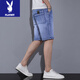 Playboy (Playboy) Denim Shorts Herren Sommer dünne koreanische Stil trendy losen geraden Männer lässige, hübsche hübsche Fünf-Punkte-Mid-Hose 671 Blue Grey 1 Strip 34 (2 Fuß 7)