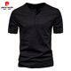 Pierre Cardin round neck t-shirt men's henley shirt short-sleeved army green pure cotton heavyweight American slim retro bottoming small white t half-sleeved long-sleeved black L (weight recommendation 145-160Jin Jin equals 0.5 kg)