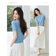 Mo Hanyimei [modischer Retro-Stil ausgehöhltem runden Hals halb geöffneter Placket kurzärmeliger Pullover] 2025 Sommer neu gestrickter Pullover Sky Blue M.