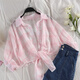 
SuoWANYI (SUOWANYI) summer new style small fresh chiffon shirt for women Korean style loose student short lace-up shirt 9901 pink, single size